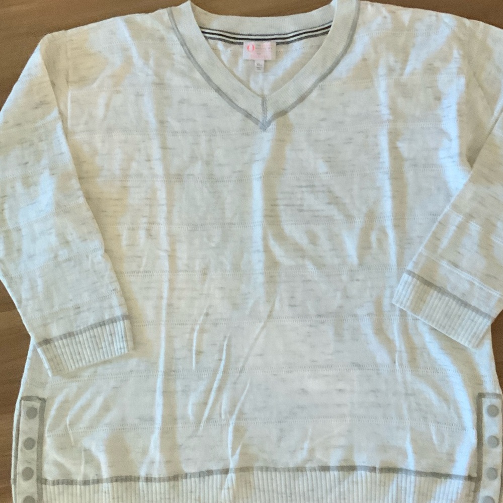 Talbots Cream V-Neck Sweater with Gray Trim